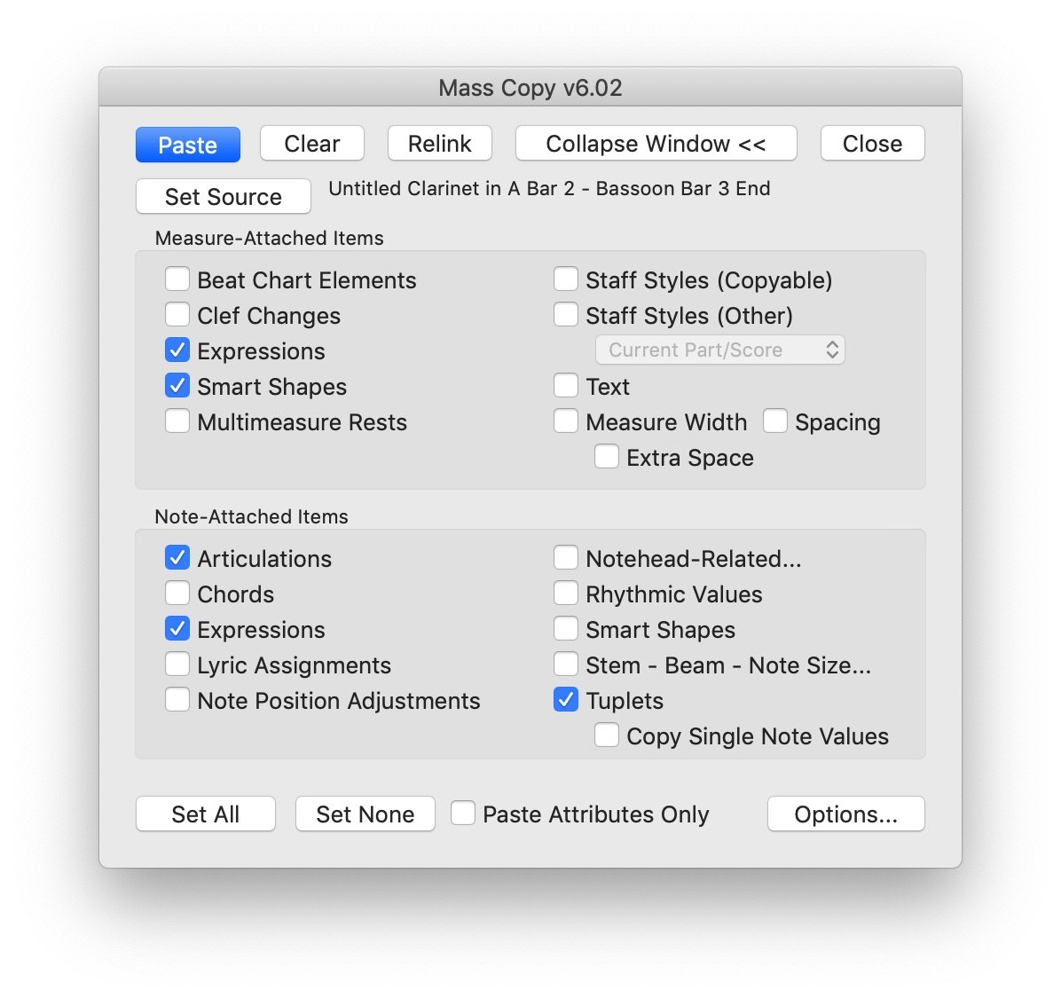Mass Copy Dialog (items selected)